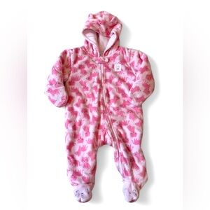 Carter's Fleece Baby Bunting Pink Kitten Patterned Hooded Footie Size 6-9 Months